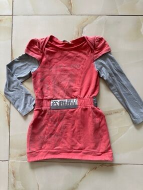 John Galliano Coral Pink and Gray Layered Kids Dress